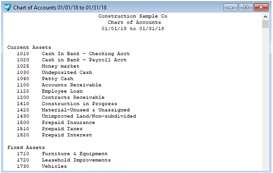 chart of accounts