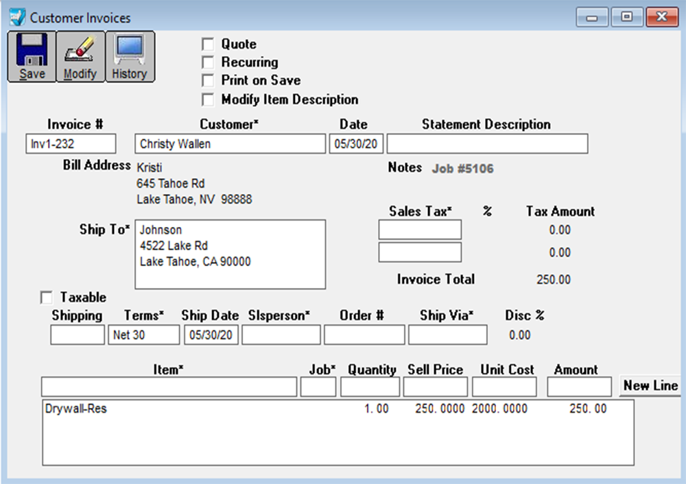 customer invoices