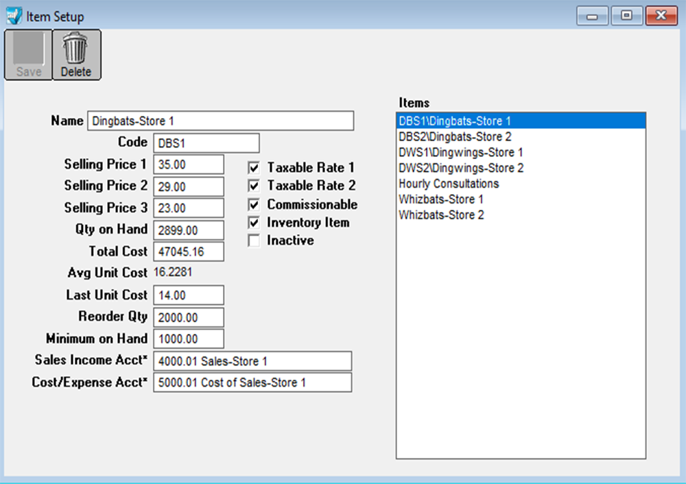 item setup