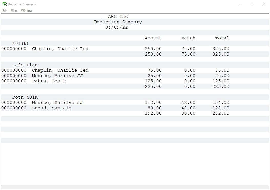 Deduction Summary 