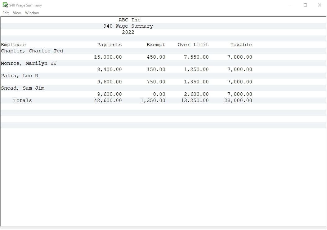 wage summary