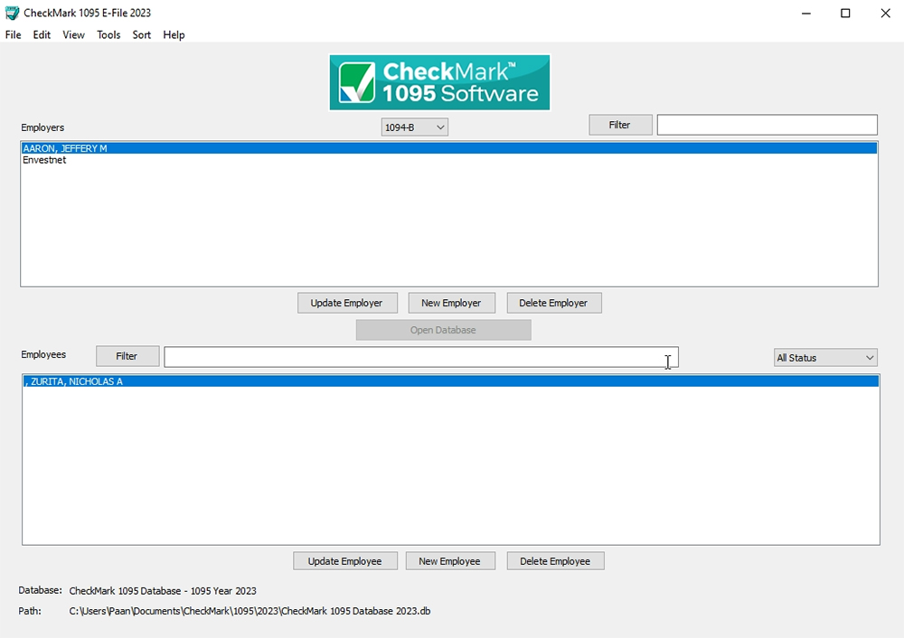 CheckMark 1095 Software dashboard