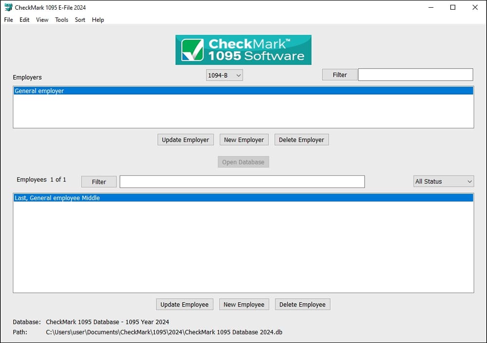 CheckMark 1095 Software dashboard