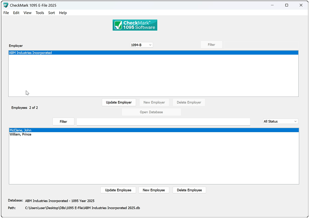CheckMark 1095 Software dashboard