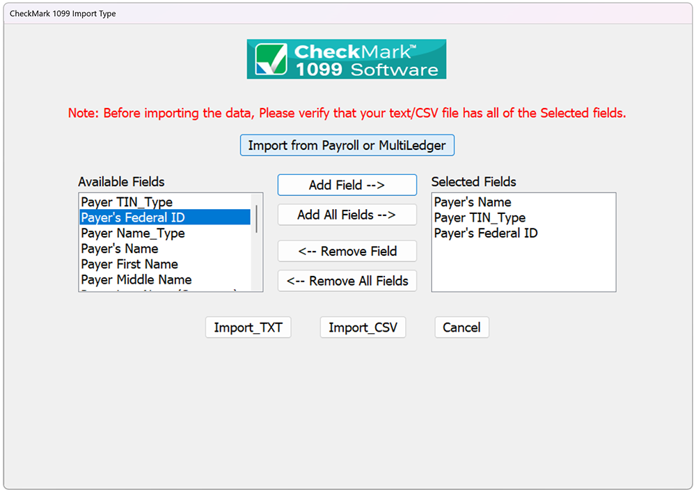 Import setup information